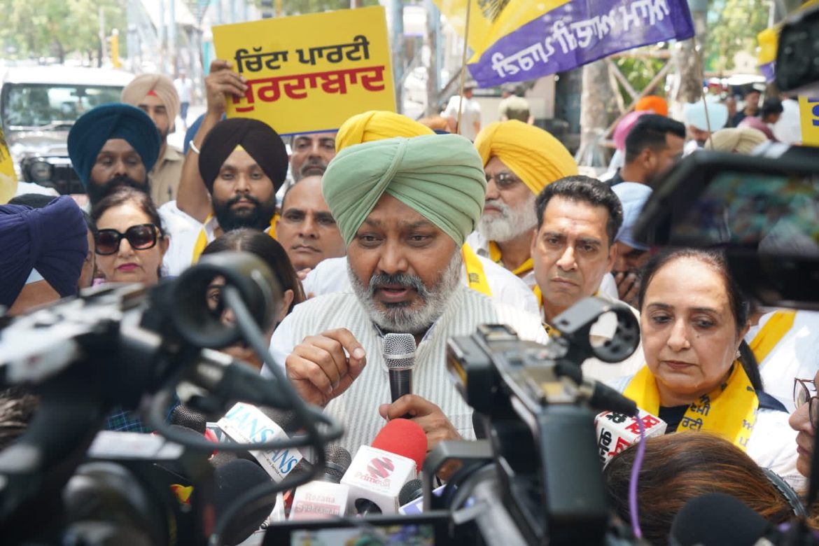 पंजाब में 'आप' का शक्ति प्रदर्शन: मुख्यमंत्री मान को बदनाम करने की साजिश के खिलाफ हरपाल सिंह चीमा के नेतृत्व में अकाली-भाजपा के खिलाफ जोरदार विरोध